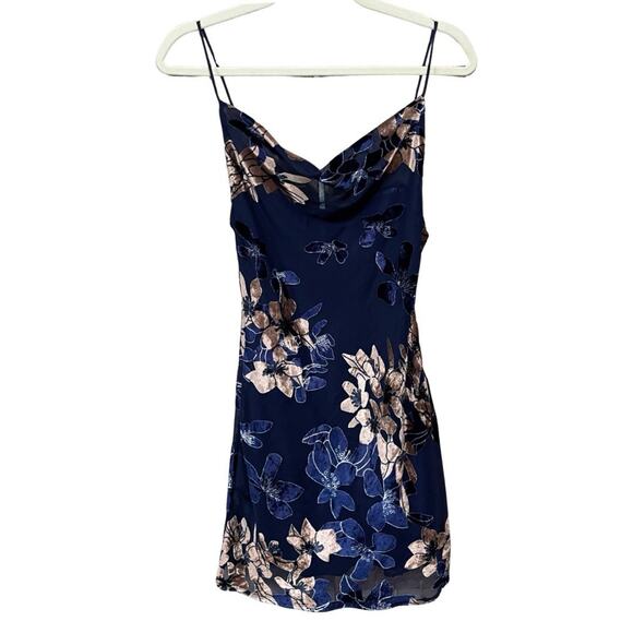 Saints + Secrets Dresses & Skirts - Saints + Secrets Strappy Mini Slip Dress Size S Navy Velvet Burnout Lined NEW